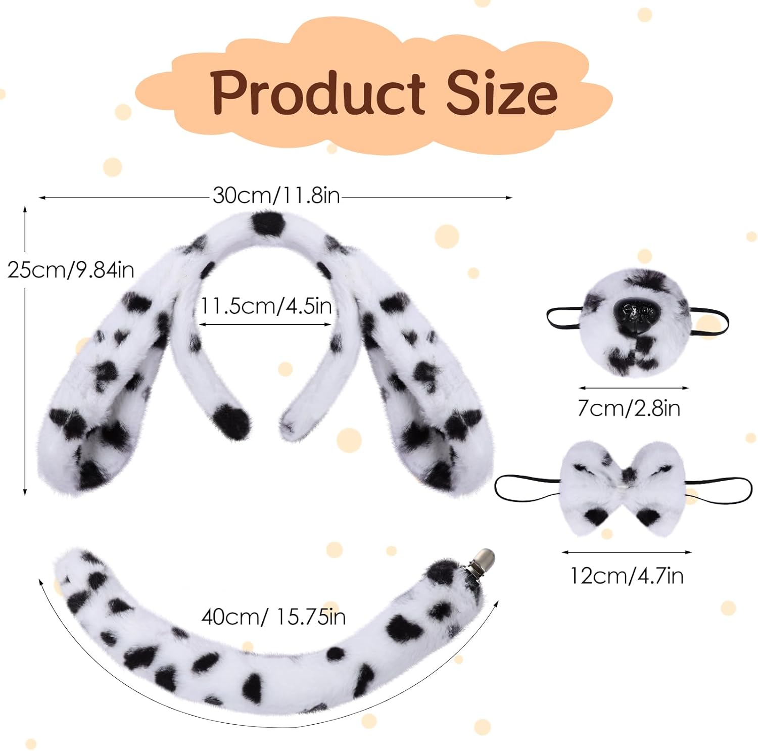 4 Pieces Dog Costume Set Dog Ears Headband Nose Tail and Bow Tie Cosplay Accessoies for Halloween Party - Image 3