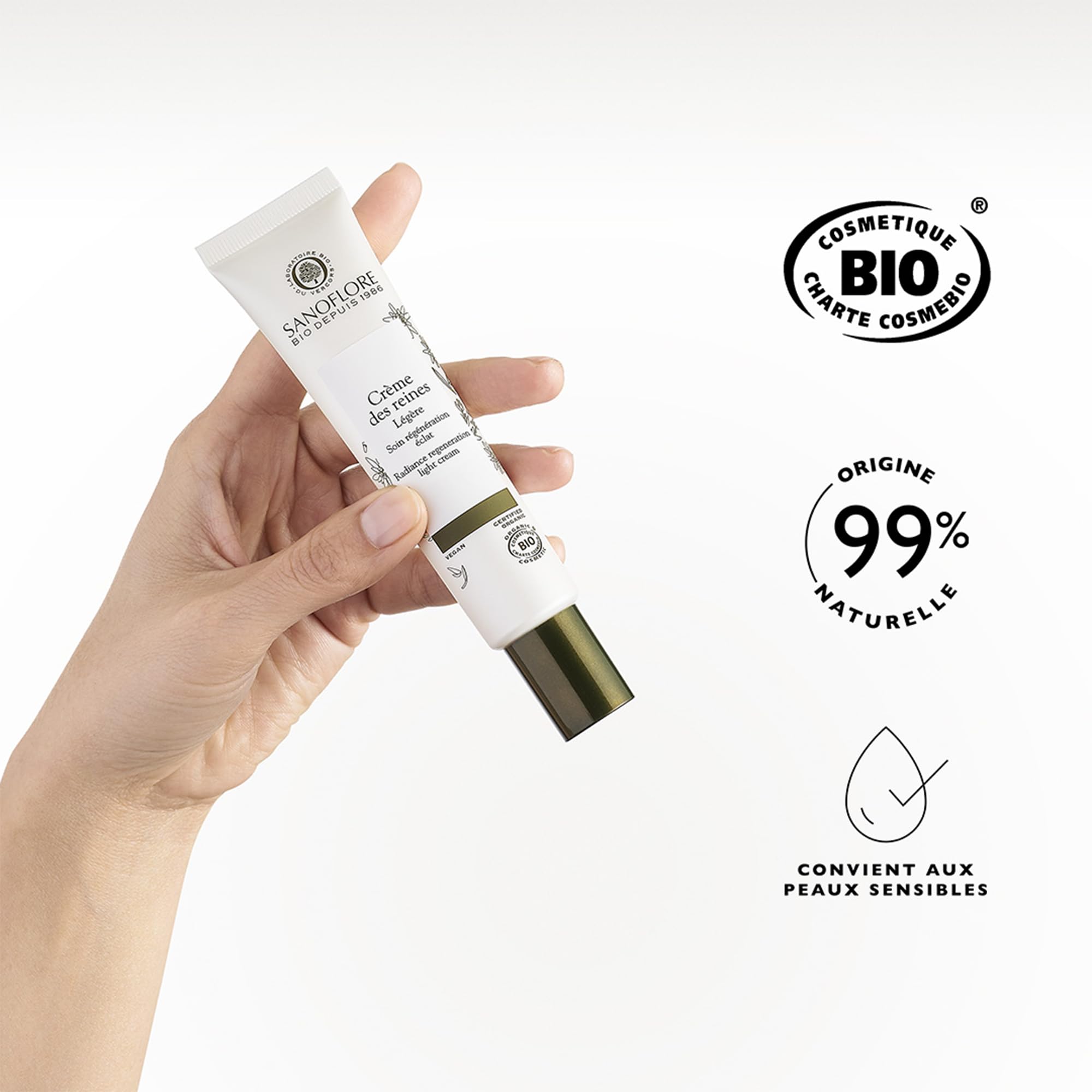 Sanoflore Crème des reines légère visage, Crème Anti-âge hydratante régénération éclat, Peau normale, Certifié Bio, 40 ml