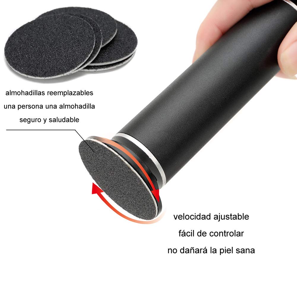 Lima Eléctrica Para Pies, Velocidad Ajustable, Lima Electrónica Para Pies Para Mujeres y Hombres Cuidado de Los Pies con Almohadillas de Repuesto, Elimina la Piel Seca y Dura (Negro)