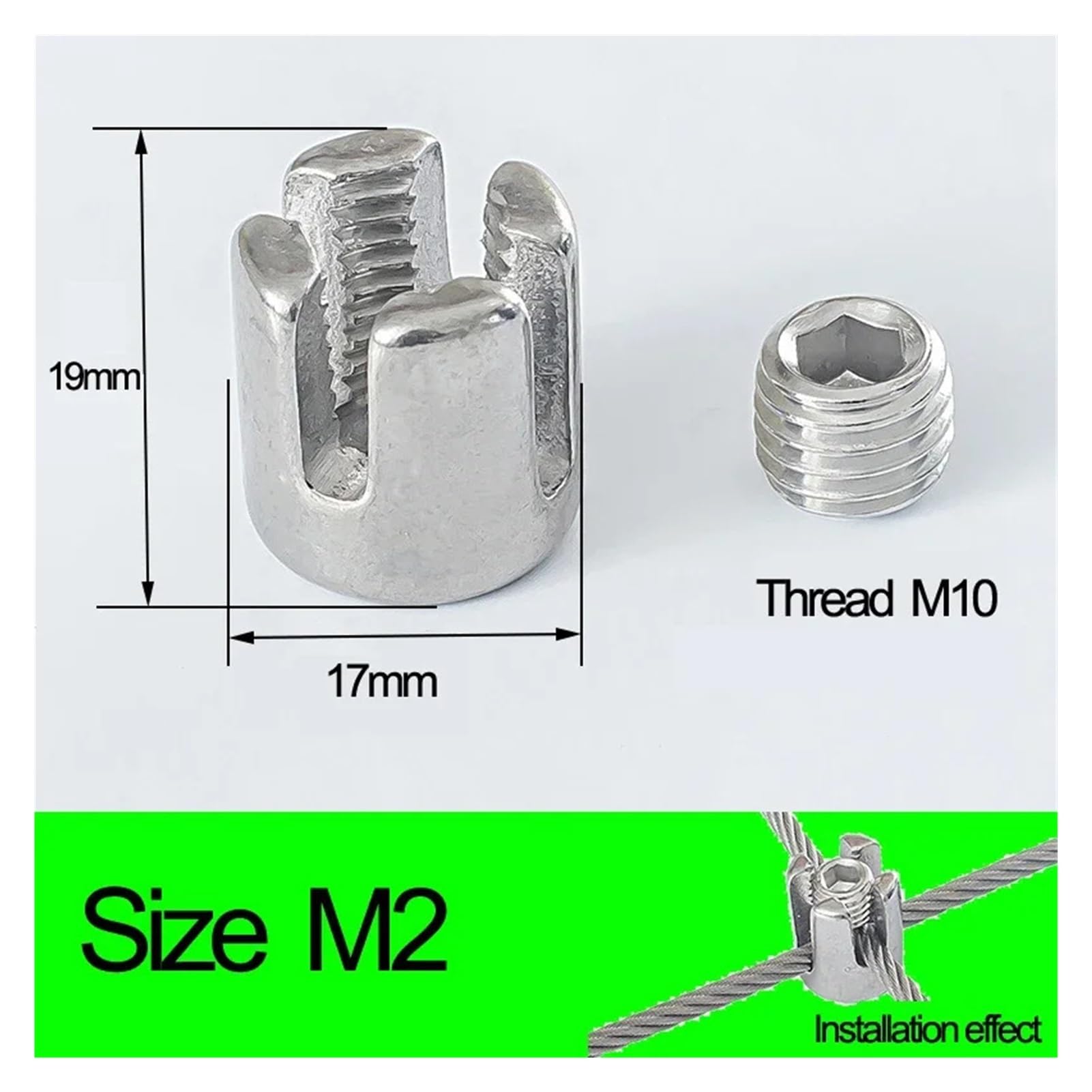 Morsetti per cavi a croce, 1 pezzo in acciaio, fibbia di bloccaggio fissa in acciaio inox 304, set di bulloni per dadi da M2 a M8 (diametro adatto a 2 mm)