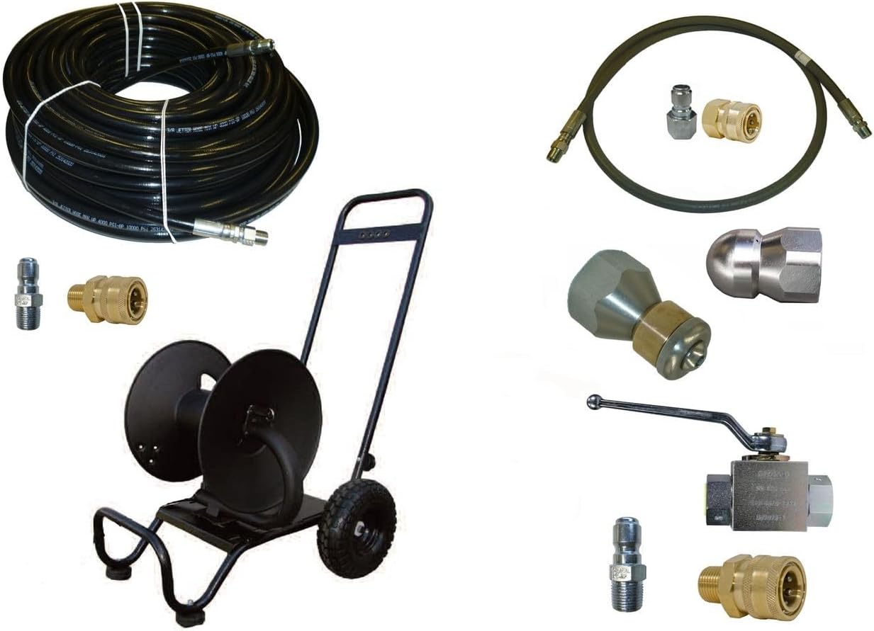 Replacement for Sewer Jetter Cleaner Kit - Ball Valve, 150' x 3/8" Hose, Reel and Nozzles