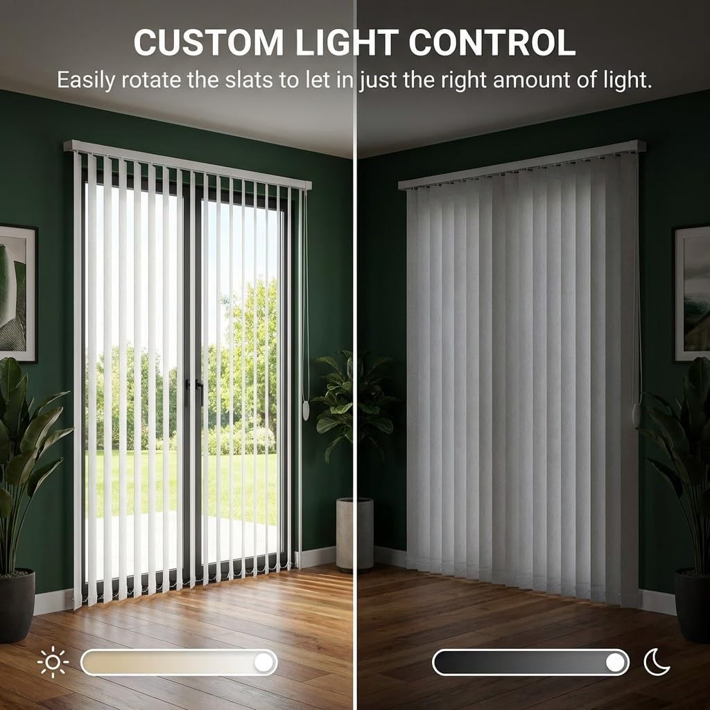 Vertical Blinds Gray Blackout Sliding Door Blind, Cordless Light Filtering Solar Fabric Privacy Window Shades 51" 55" 59" 63" 68" 71" 78" 83" 88" Living Room Divider Patio Blinds(59" W x 55" H)