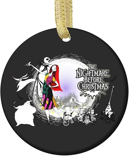 Adorno de Navidad de la pesadilla antes de Navidad adorno redondo de cerámica para árbol de Navidad 28 pulgadas decoración de pintura de doble cara