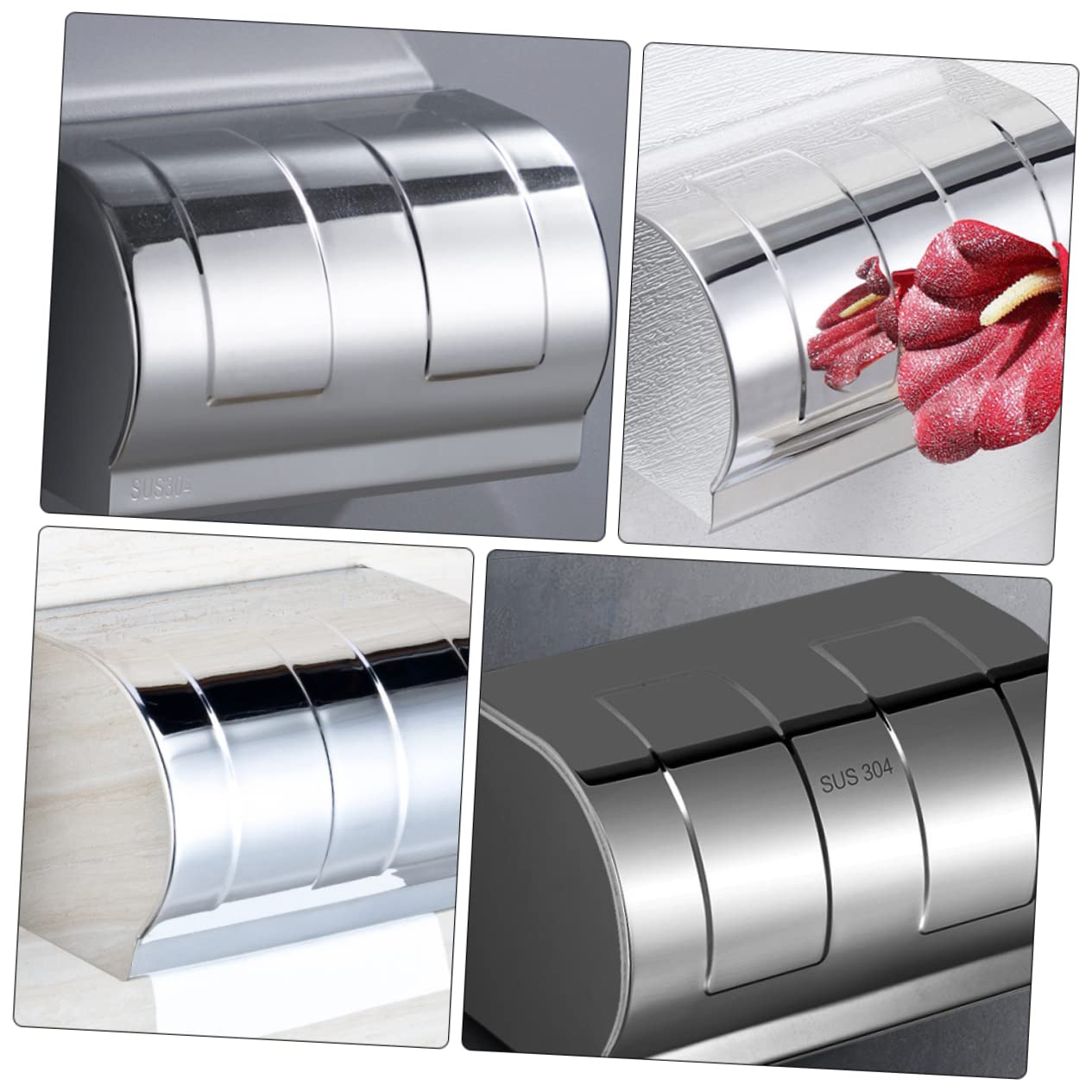 PRETYZOOM Porta Carta senza Fori in Acciaio Inox 304 Igienica da Parete Scatola Semplice Facile da Lavare per Bagno