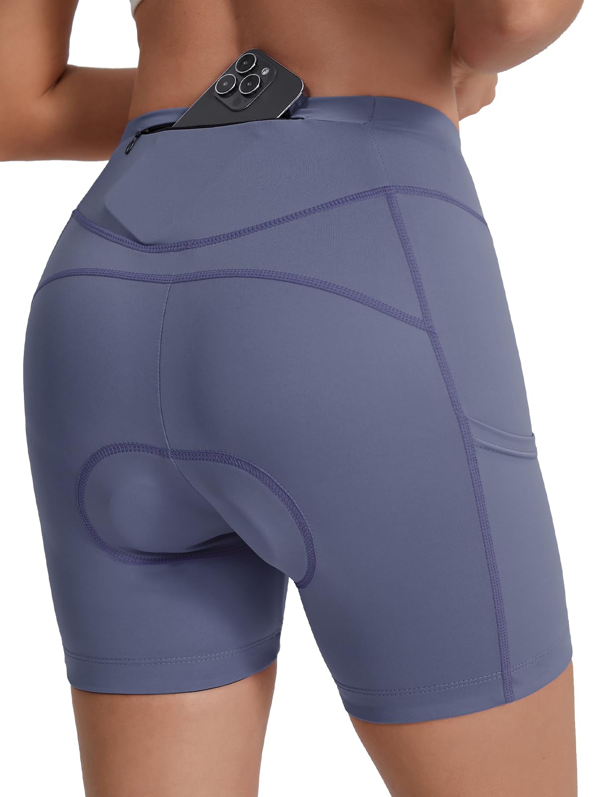 BERGRISAR Short de cyclisme rembourré 4D pour femme avec 3 poches | Tissu évacuant l'humidité, 3 poches sécurisées, ouvertures antidérapantes pour les jambes