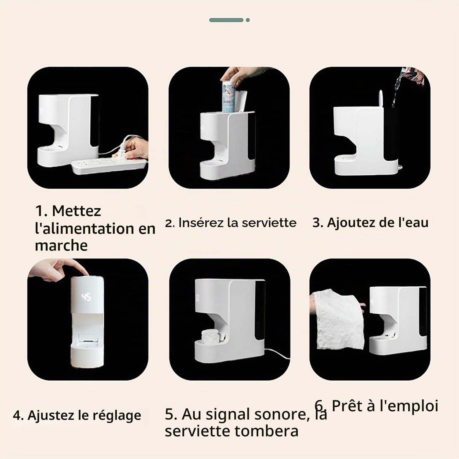 Distributeur automatique de serviettes chaudes, distributeur de serviettes chaudes pour le visage, température constante de 55 °C, chaleur en 5 secondes, avec 20 serviettes compressées, pour salon de