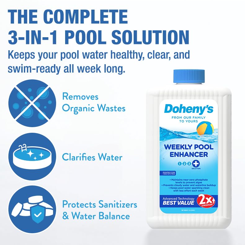 Image of Doheny's Pro-Grade Plus Weekly Pool Enhancer | 3-In1 Pool Solution Removes Organic Waste, Clarifies Water & Protects Your Sanitizer | Safe, Simple & Effective Solutions for All Swimming Pools, 1.5L