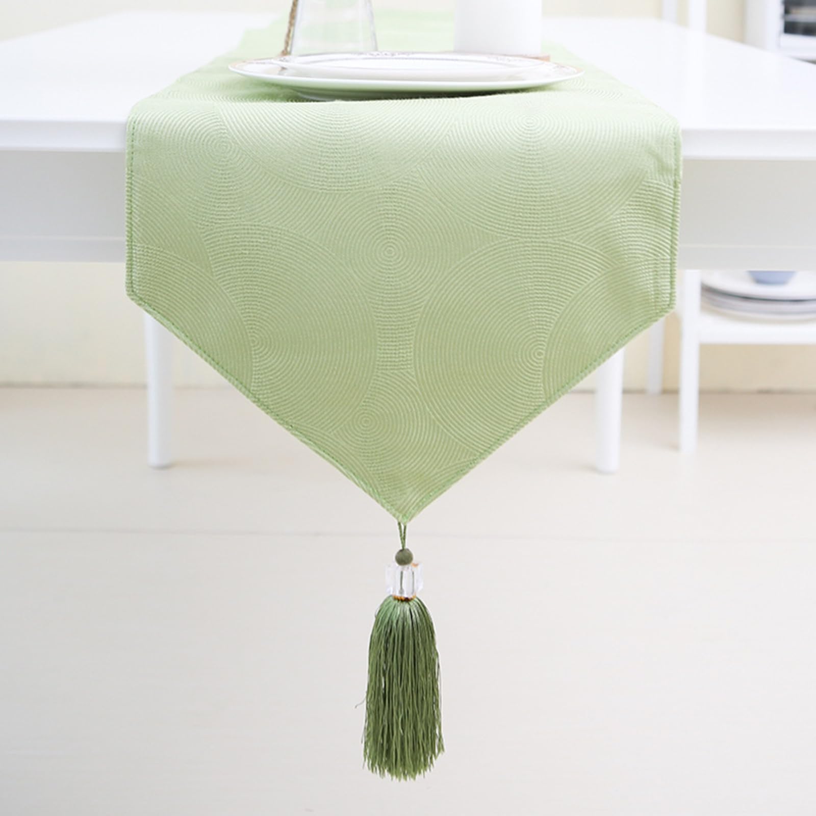 Tischläufer Polybaumwolle Wohnzimmer, Tischläufer Modern 35x183 cm, Uni Grün mit Kreismuster