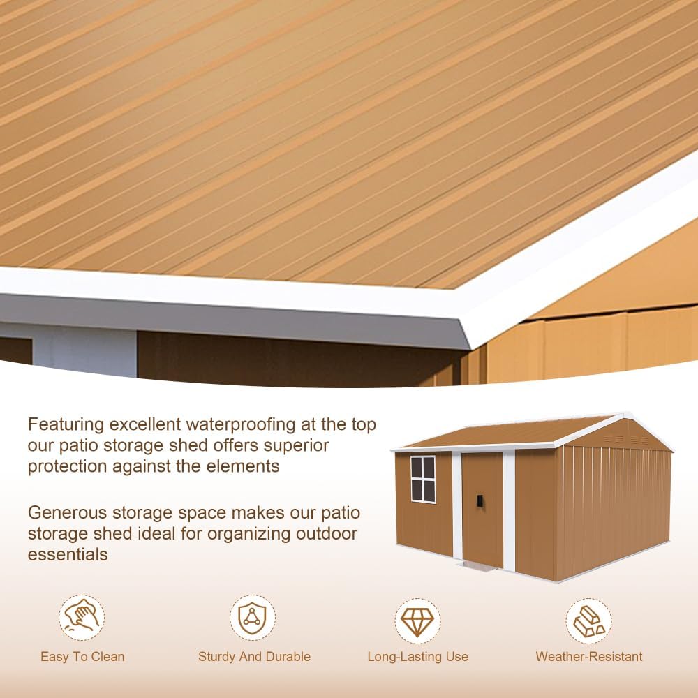 10x12 FT Heavy-Duty Metal Outdoor Storage Shed with Lockable Sliding Door, Windows, Ventilation - Weatherproof Garden Shed for Backyard, Lawn, and Tool Organization