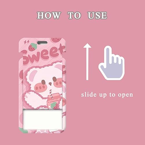 Miniatura 5 de 2 piezas de soporte para tarjeta fotográfica Kpop, lindo oso de fresa, soporte para tarjetas de identificación Kpop con llavero, carrete de