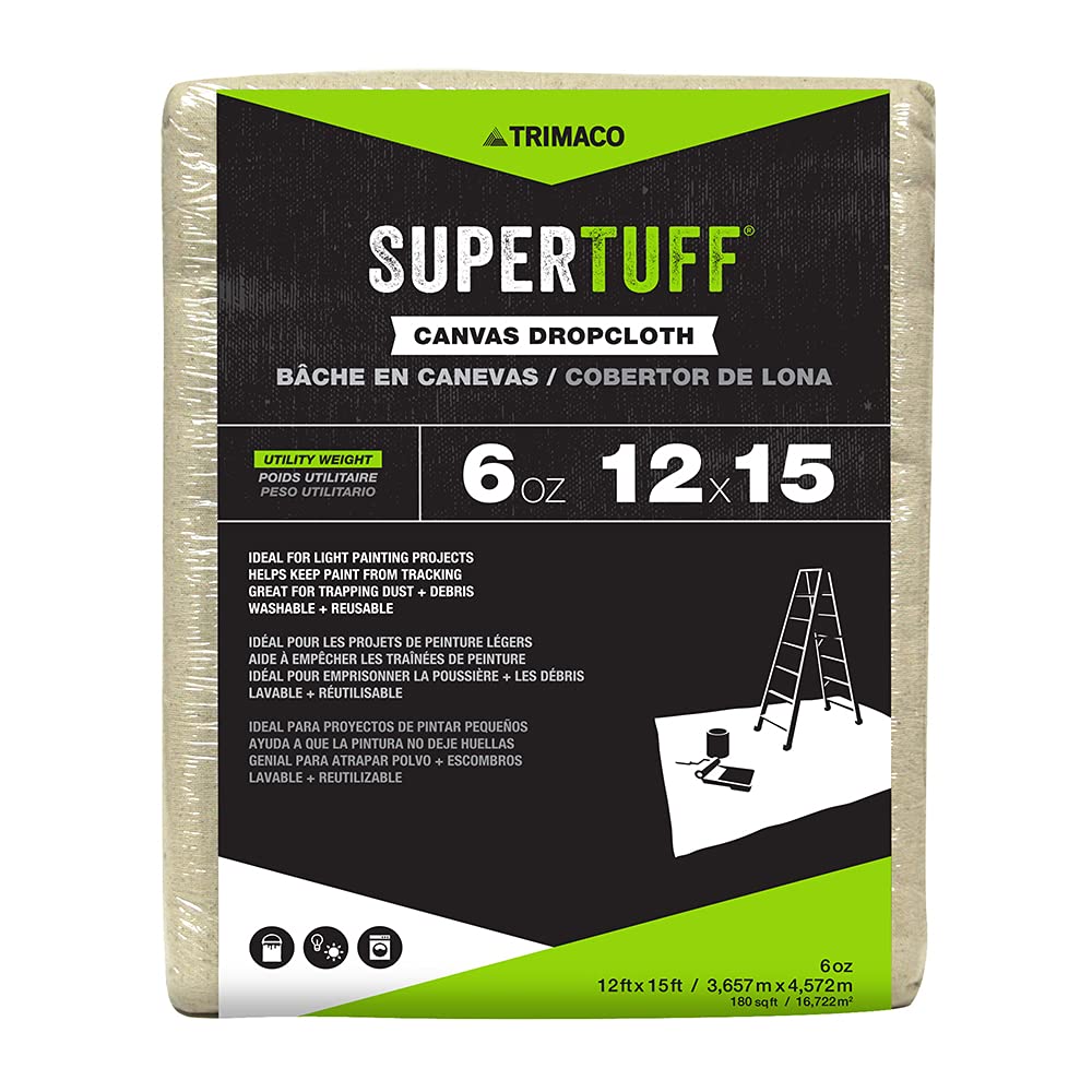 Trimaco SuperTuff 6 oz thick Utility Weight Canvas Drop Cloth, 12-feet x 15-feet