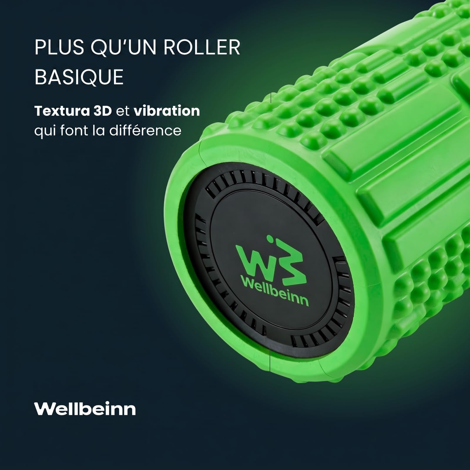 WELLBEINN Rollinn con vibrazione regolabile | Rullo di massaggio muscolare | Rilascio miofasciale tessuto profondo | recupero fitness, yoga e palestra | schiena, gambe e glutei