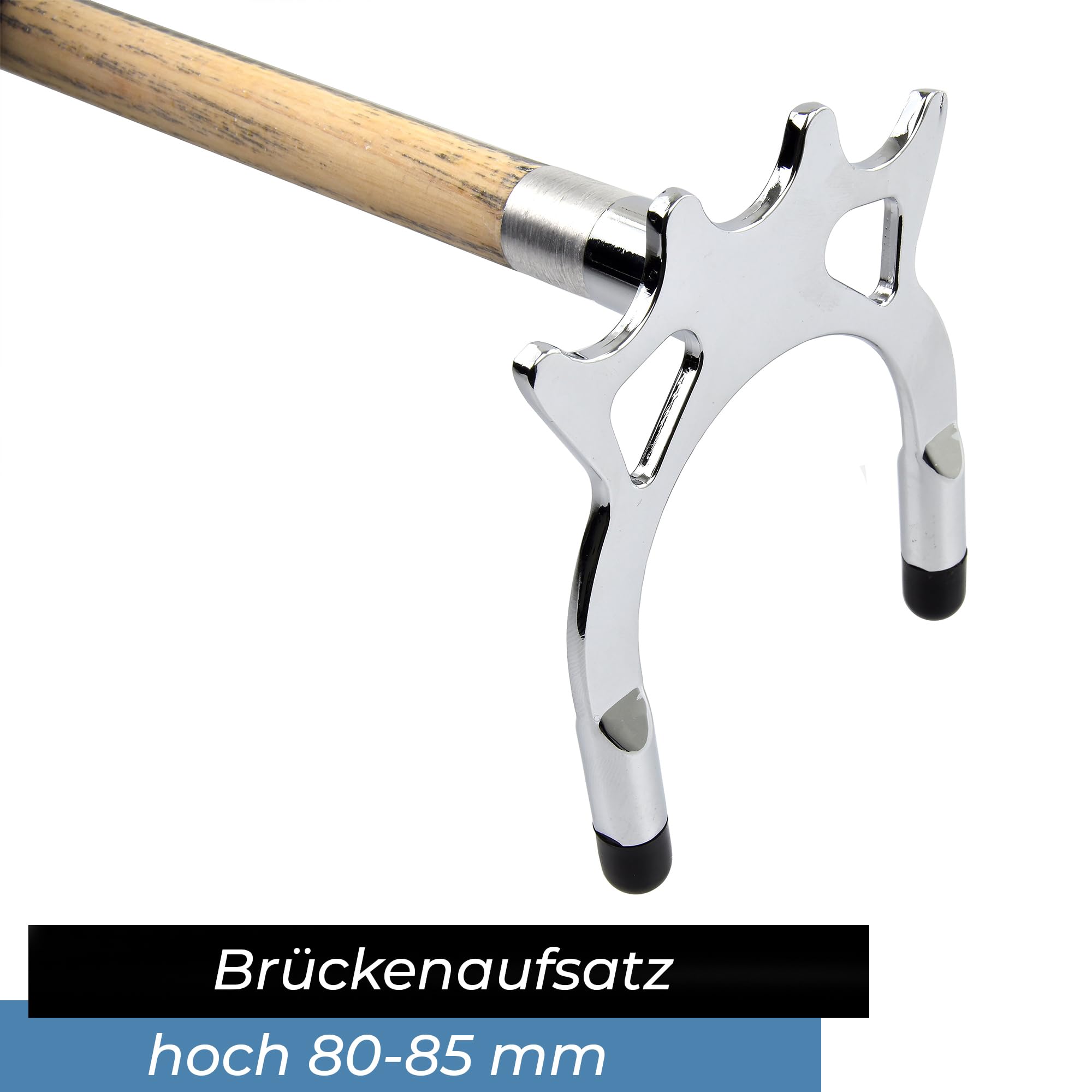 Winsport Brückenqueue Set inkl. Chrom-Aufsatz hoch oder flach, 145 cm für Billardtische und Snooker, Cue Verlängerung, Hilfs-Queue, aus Eschenholz mit Alu-Gewinde für Brücke, zweiteilig, transportabel