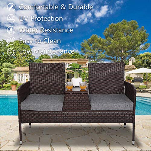 Vingli Outdoor Furniture Patio Loveseat, Wicker Outdoor Bench With Cushion And Table Porch Bench For Outdoor Loveseat Patio Furniture Set thumb #1