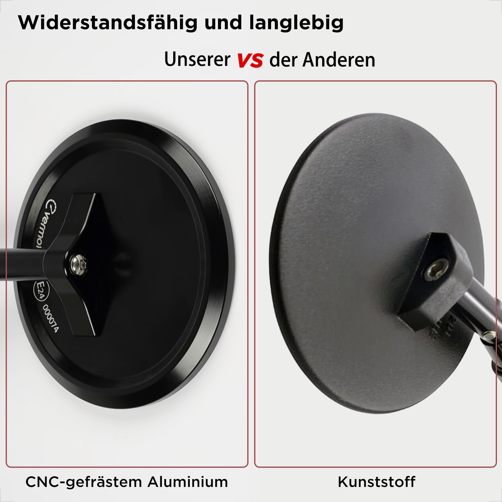 Evermotor Lenkerendenspiegel, E-geprüft, 360°Drehbar Motorrad Spiegel, CNC-gefrästem Aluminium, 7/8" 22mm Runde MotorradSpiegel kompatibal mit Scooter, Roller, ATV, Moped (2 Stück)