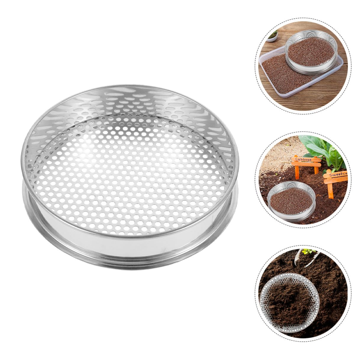 Alasum Setaccio per Terreno in Acciaio Inossidabile con Fori Rotondi da 4mm, Filtro del Suolo Portatile e Versatile per Giardinaggio e Uso Esterno in Spazi Verdi