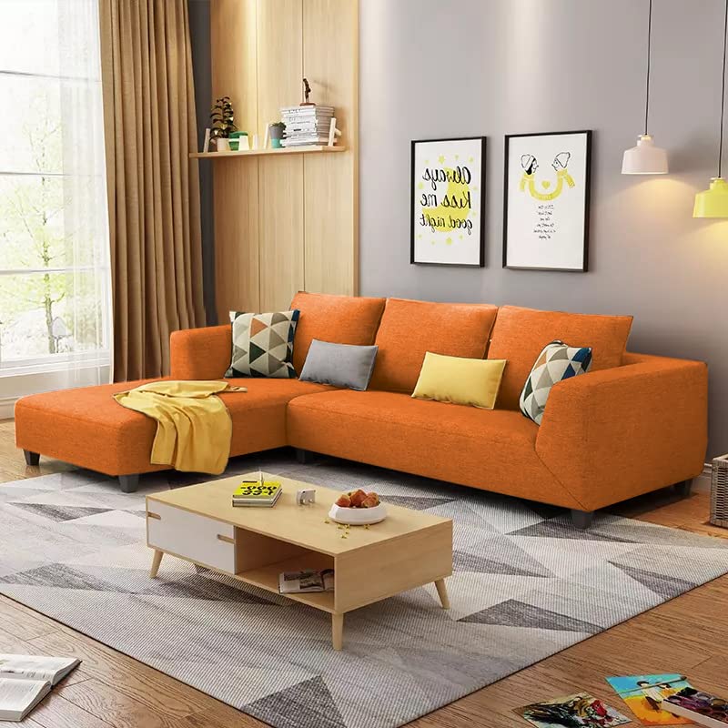 Image of Galib LHS 4 Seater L Shape Sofa Set for Living Room (Orange Fabric)