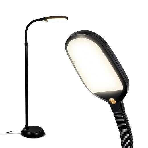 Brightech Litespan - Bright LED Floor Reading Lamp for Over Chair Crafts and Reading, Estheticians' Light for Lash Extensions, Adjustable Standing Lamp for Living Room, Bedroom, Office - Jet Black