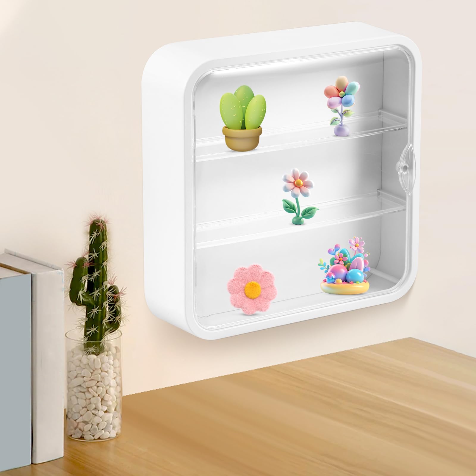 Wandvitrine Für Sammlerfiguren – 30x30x8 Cm, Transparent, 3 Ebenen – Staubdicht Mit Magnetischer Tür