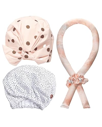 Kitsch Juego de rizador sin calor de satén, envoltura de toalla de pelo de microfibra y gorro de ducha de lujo con descuento
