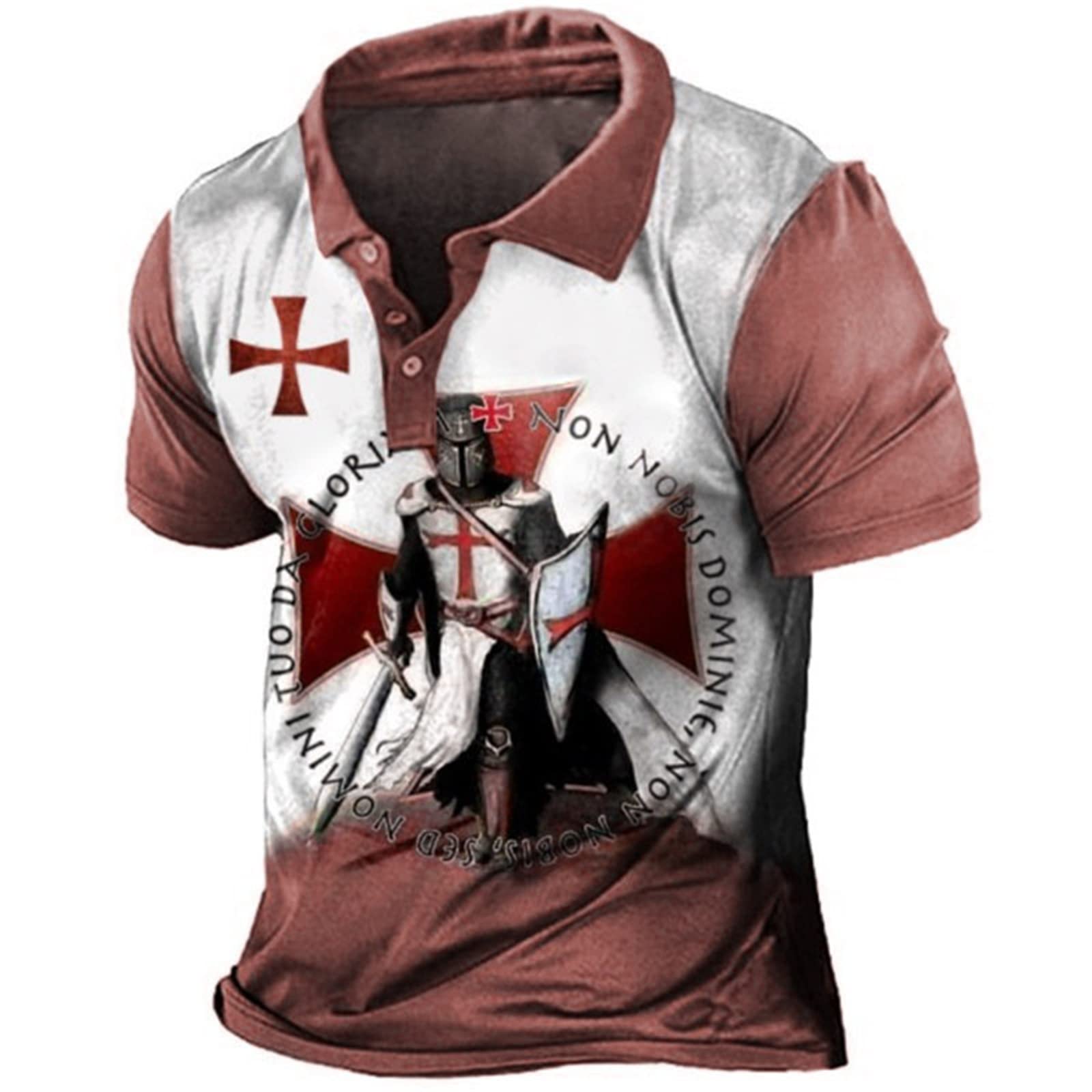 keephen Men's Knights Templar 3D Printed Tee Shirt Polo Shirt Vintage Distressed Short Sleeve Lapel Shirt Tops