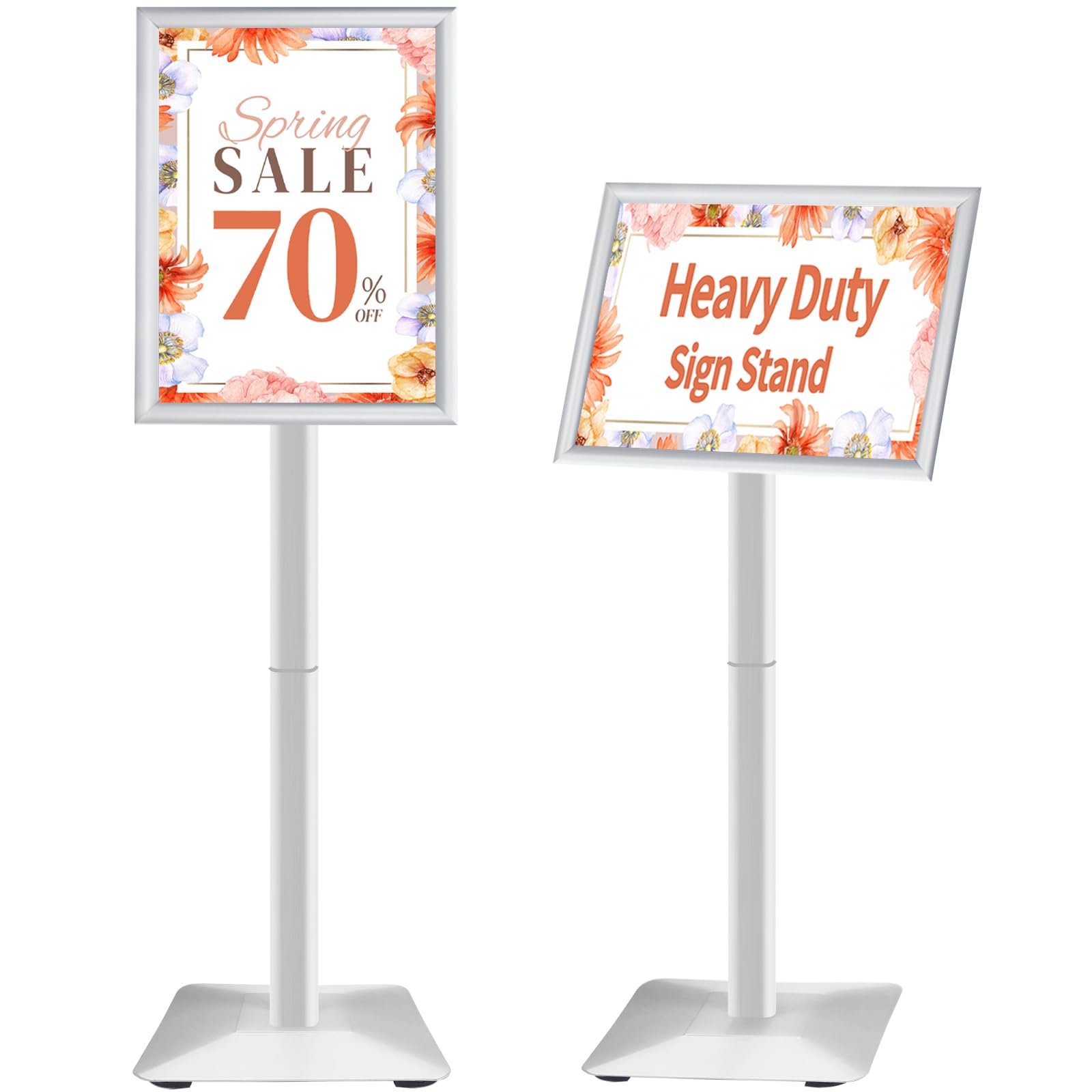 VAIIGO Heavy Duty Sign Holder Poster Stand, Adjustable Menu Display Stand Floor Standing Sign Holder with Cast Iron Base for Poster, Menu, Ads, Sales, Notice, Signage Display Stand (A3, Silver)