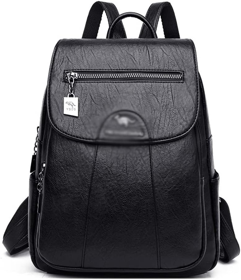 AXOIN HZH Women Soft Leather Bpacks Vintage Female Shoulder Bags Casual Travel Ladies Bagpack School Bags (Color : Black)