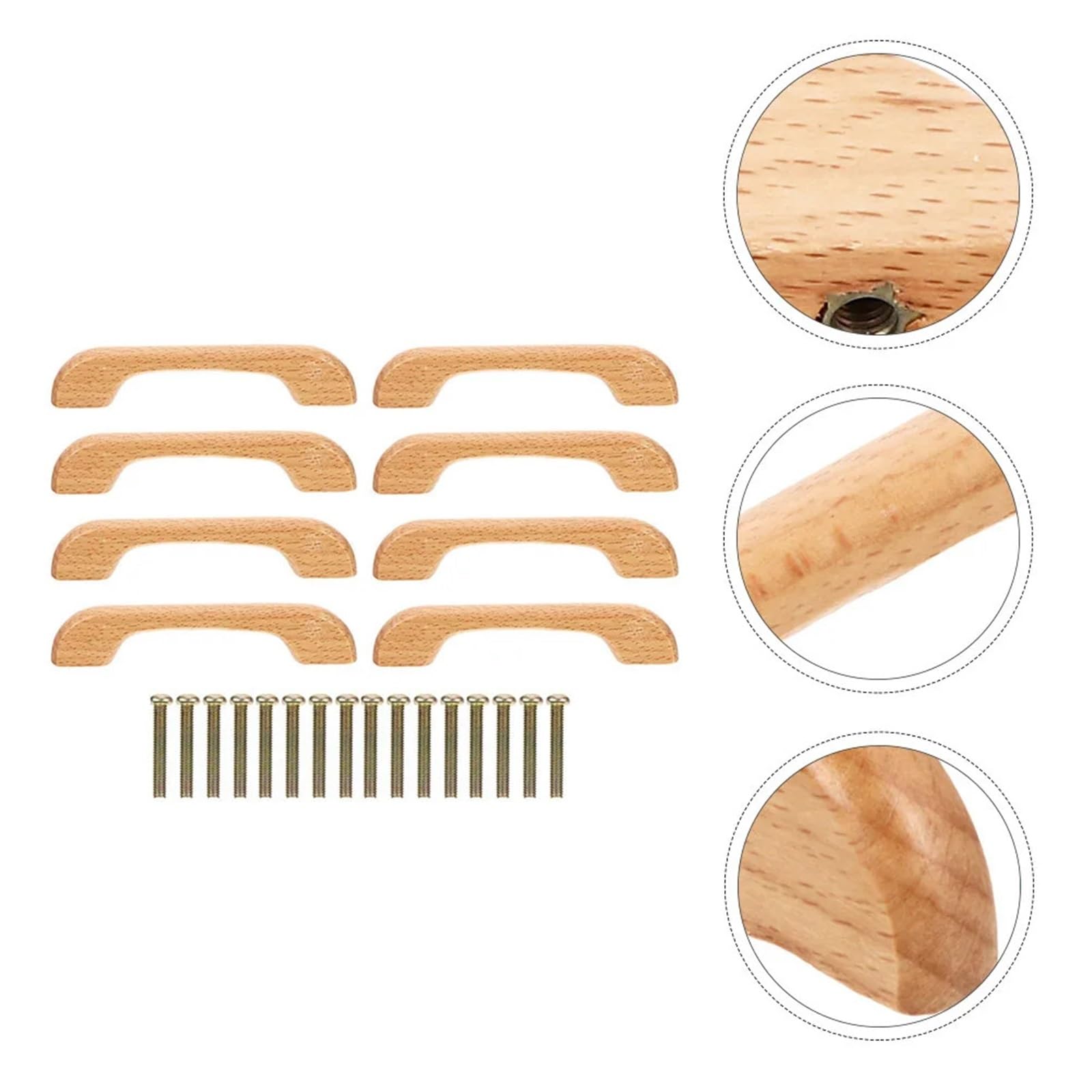 8Pcs Wooden Pull Handles Cabinet Handle for Modern Cupboard Drawer Knobs Easy Install Beech Furniture Hardware Pour Placards
