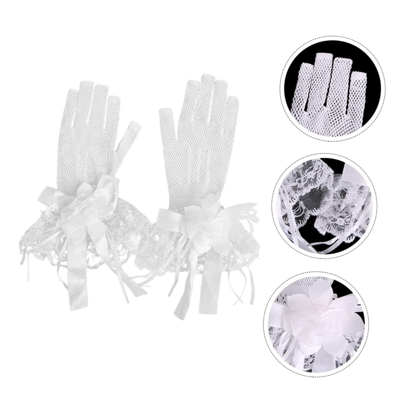 Abaodam Guantes de Novia de Malla y Encaje Floral Beige 1 Par