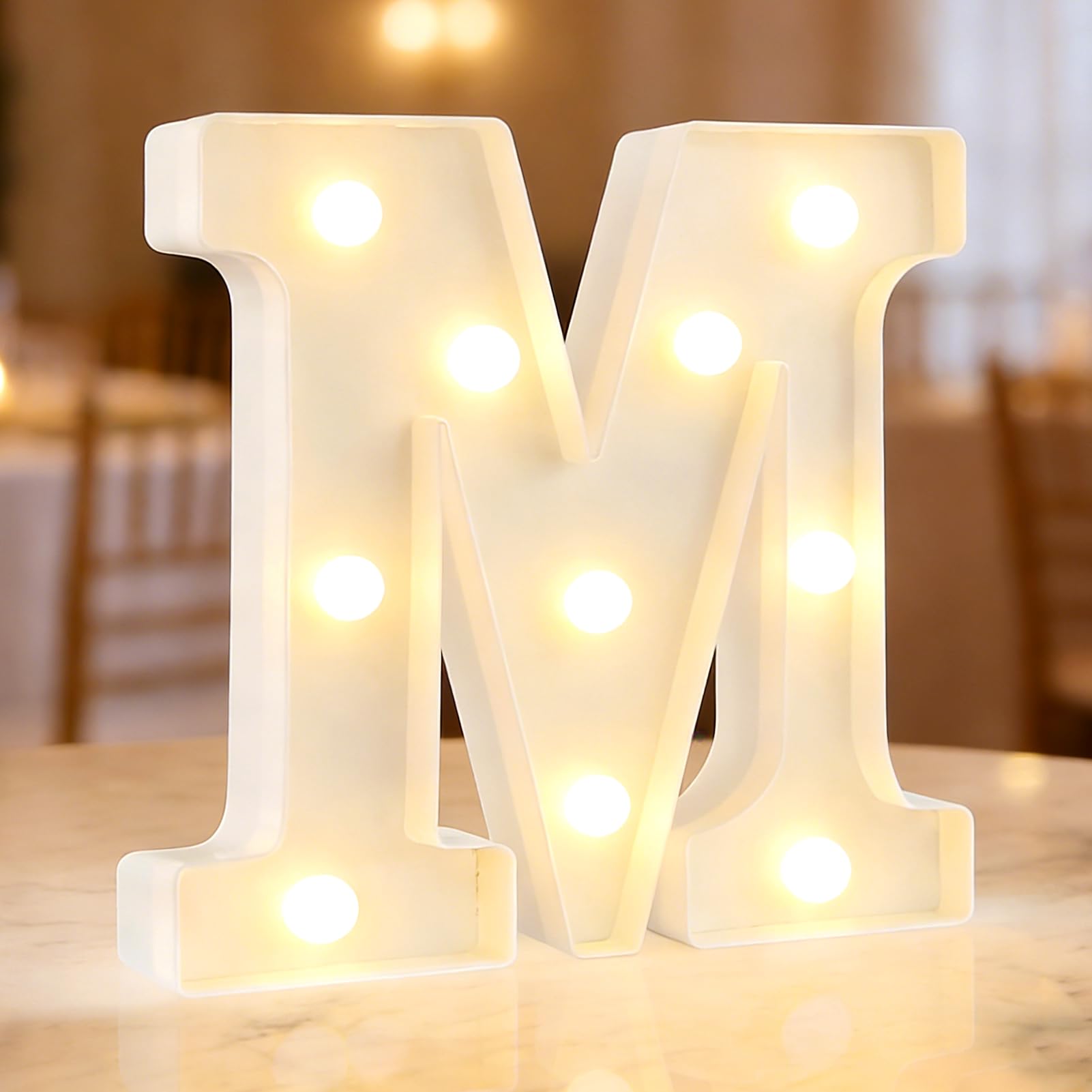 Luci a LED con lettere alfabeto, lettera luminosa a LED con luce bianca calda e fredda, LE-D lettera illuminazione luci notturne decorazione (M)