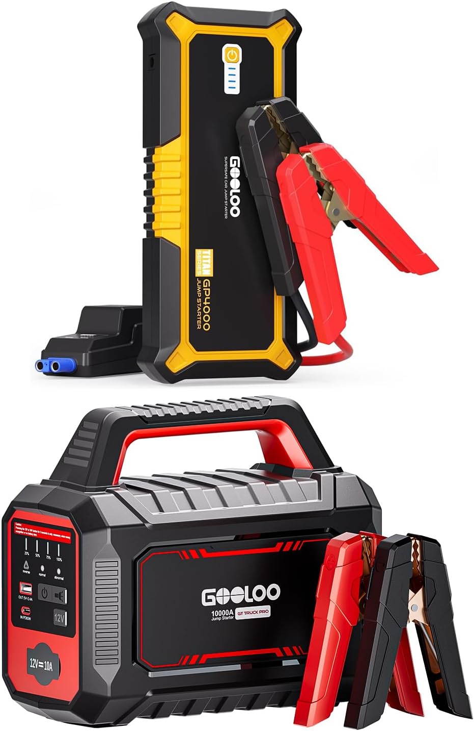GOOLOO GP4000 Jump Starter 4000A Peak Car Starter & GOOLOO GT Truck PRO 10000A Jump Starter with 65W Fast Charge