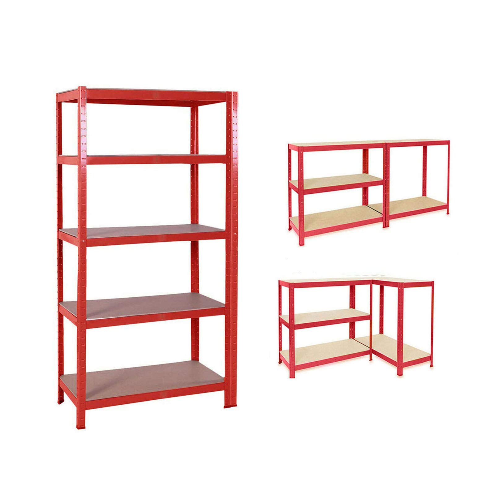 Huini Red Shelving Unit For Garages And Sheds 180X90x40cm Racking Storage Shelves Strong Metal Shelving 5 Tier Boltless Garage Shelving Storage Unit Adjustable Shelf Easy Assembling Total Capacity 875Kg