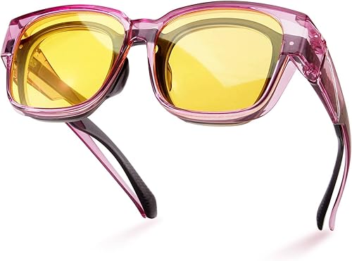 Bloomoak - Lentes de conducción de noche para usar sobre lentes graduados, para hombres y mujeres, polarizados, antideslumbrantes