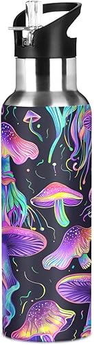 Miniatura 8 de Insulated Stainless Steel Water Bottle with Straw 32 Oz, Leakproof Water Bottles for Gym Outdoor Travel School, Psychedelic Mushrooms Purple