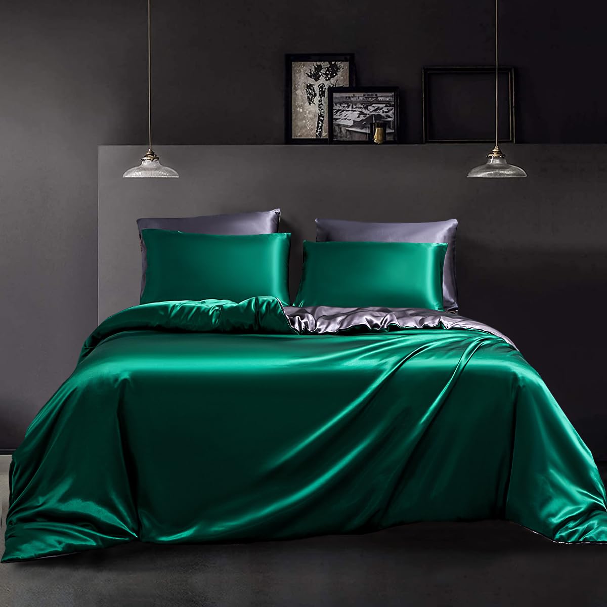 YASMENG Bettwäsche 135x200 Satin Wendebettwäsche Seide Einfarbig Deckenbezug Hochwertiges Deluxe Satin Bettwäsche 2teilig mit Reißverschluss und 80x80 cm Kissenbezug