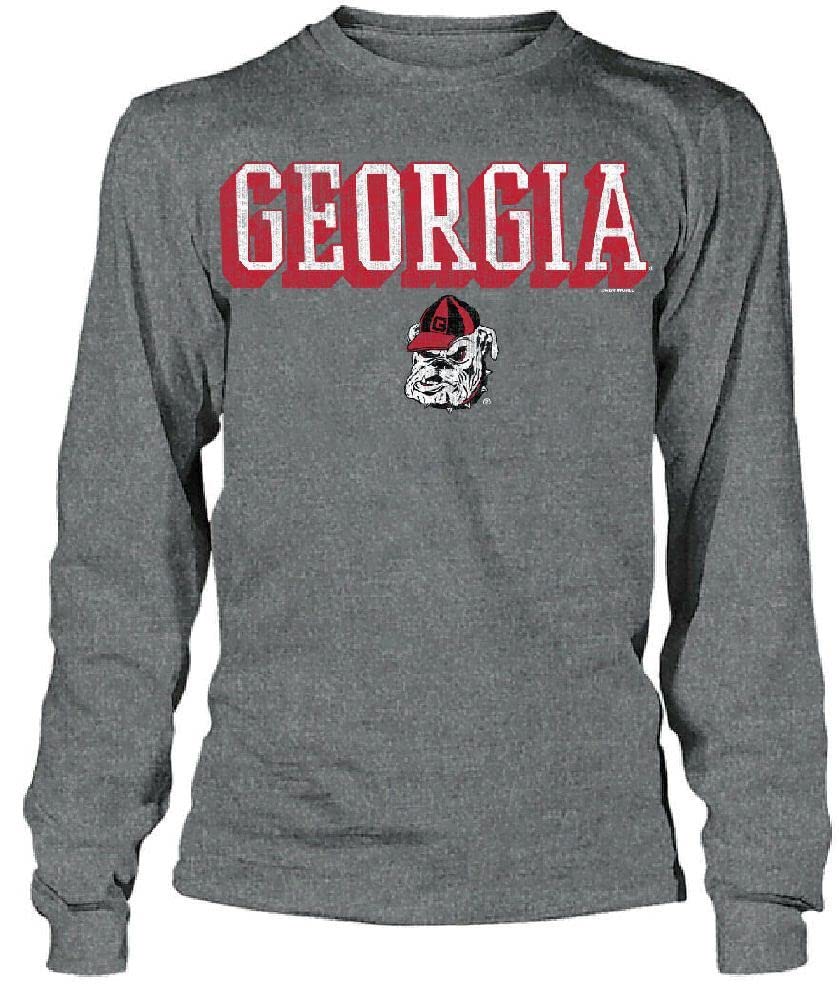 Georgia Men's Distressed Team Logo Smoke Grey Long Sleeve T Shirt (X-Large)