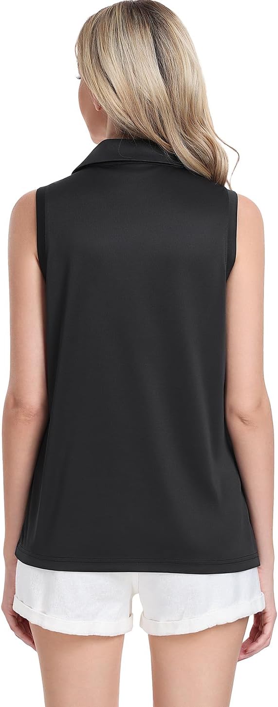 Femdouce 3 Pack Sleeveless Golf Polo Shirt for Women Quick Dry Golf Shirt Sleeveless V Neck Polo Shirt Lightweight
