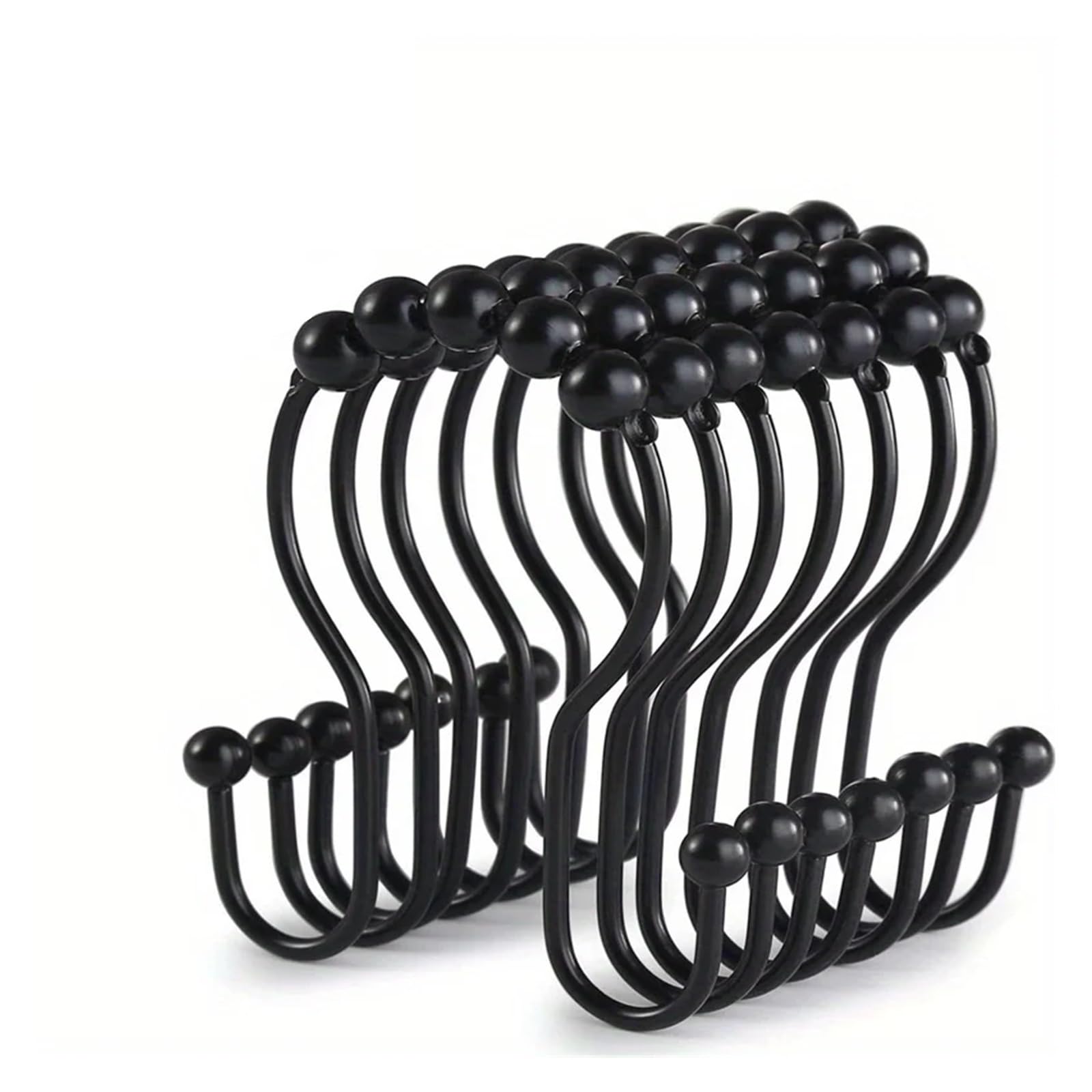 curtain hooks 12pcs Shower Curtain Hooks, Roller Balance Sliding Anti-Drop Double for home(Iron Black)