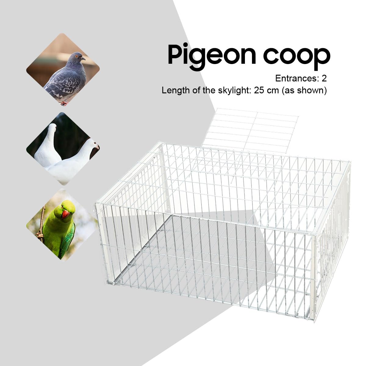 Pequeña jaula para pájaros, palomas, urraca, pajarera, palomas, pajarera, jaula para palomas, jaula, hierro para pájaros, 2 entradas, 61 x 43 x 26 cm (largo x ancho x alto), terraza exterior para