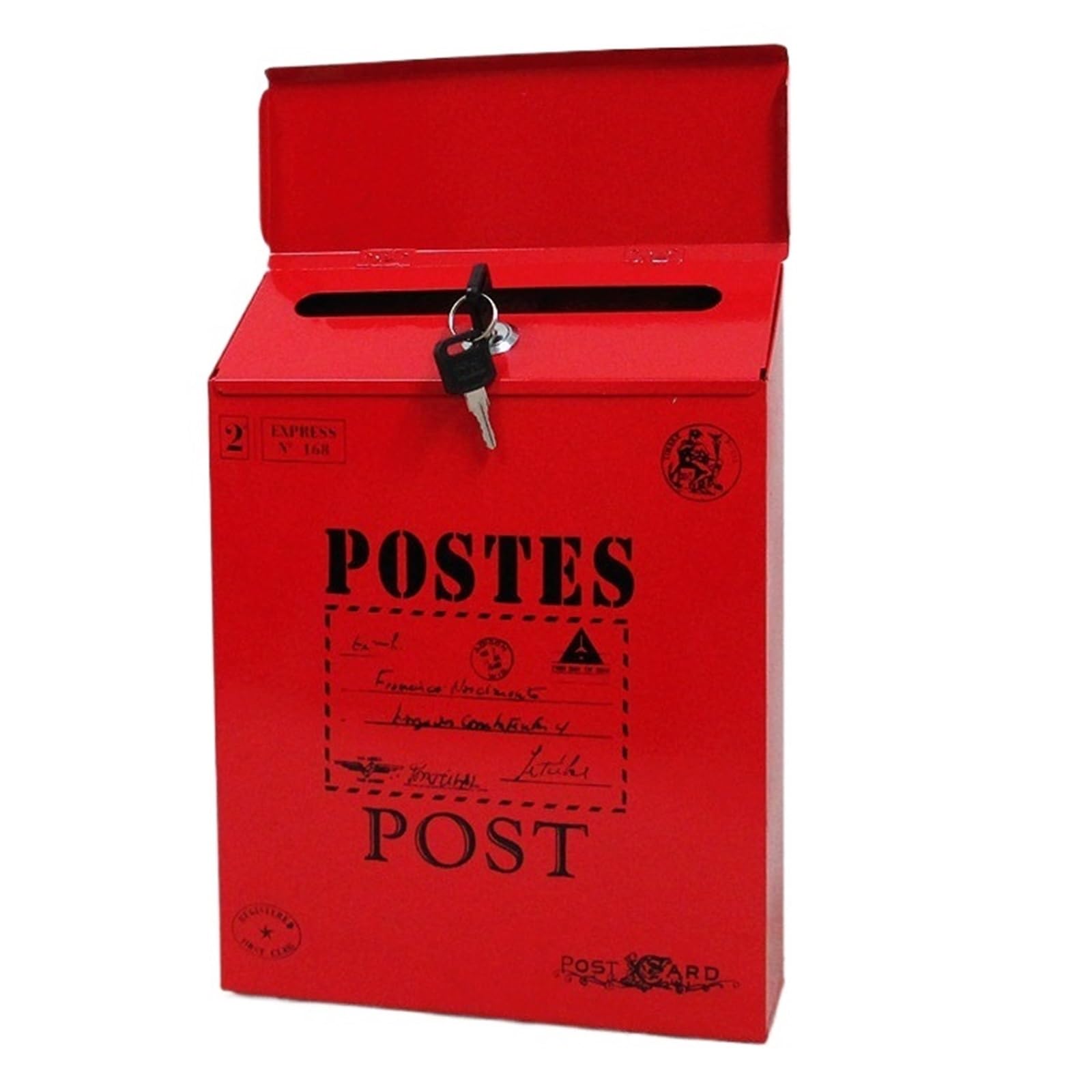 Locking Mail Box for Outside, Decorative Iron Wall Mount Mailbox & Magazine Holder Outdoor Multicolor(Red Type1)