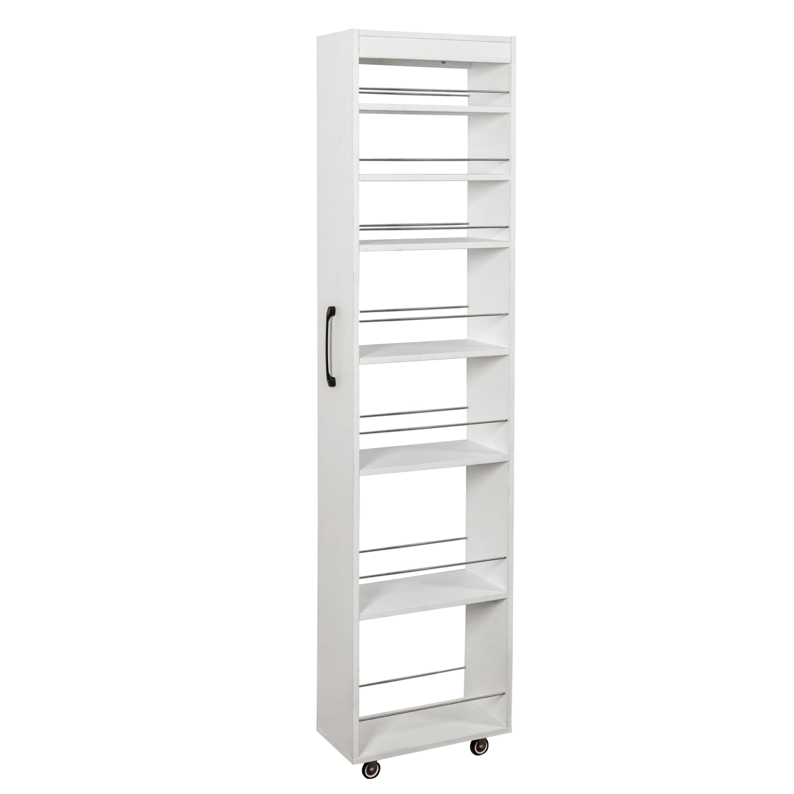 Carrello portaoggetti sottile a 7 ripiani con ruote, ideale per spazi ristretti, organizer in legno con ripiani aperti, perfetto posizionare accanto al frigorifero o alla lavatrice, design salvaspazio