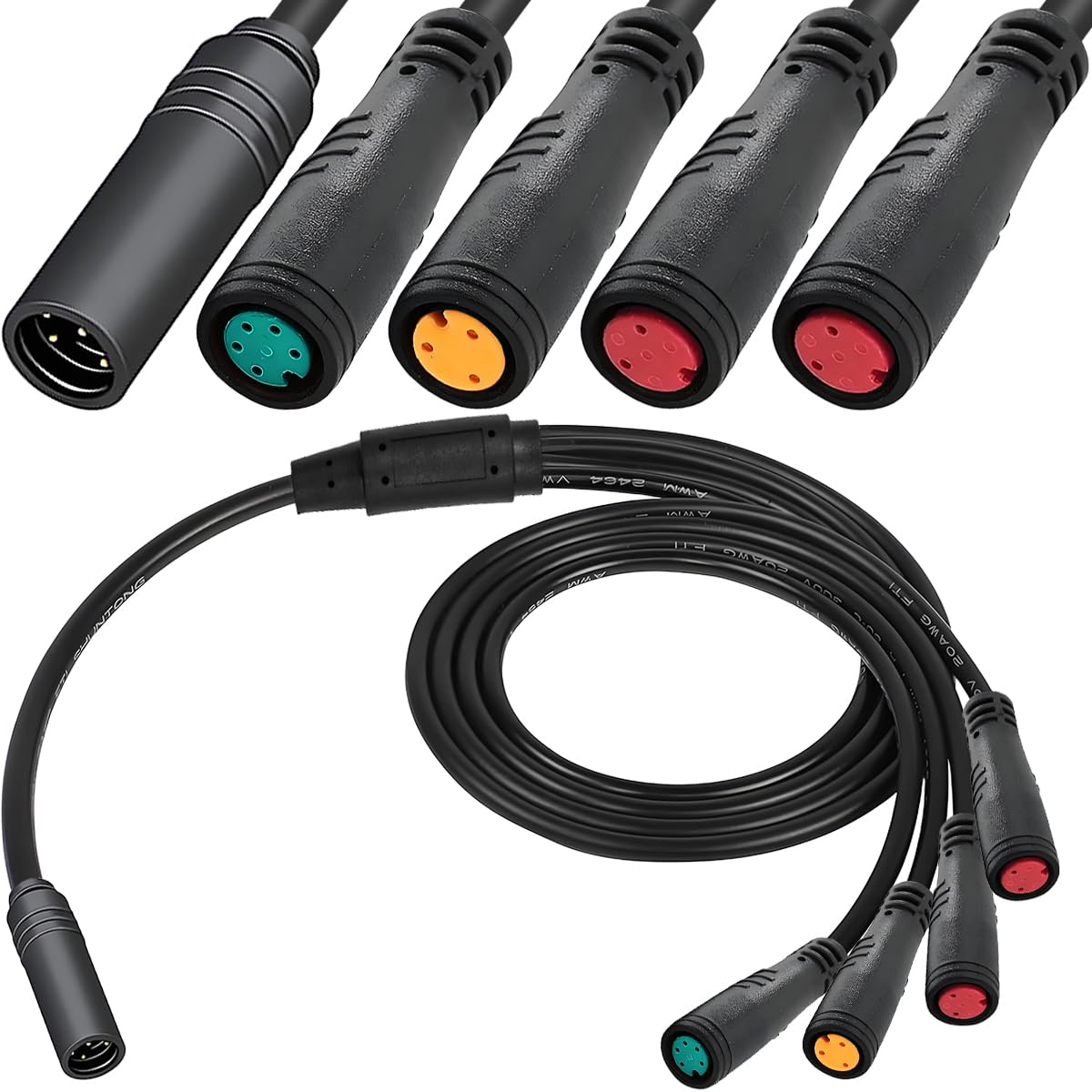 HAAMNING7 1 to 4 Electric Bike Cable E-Bike Throttle Control Brake Sensor Cable Waterproof Male Female Electric Bike Wire Adapter Accessories, for Controller Display Screen