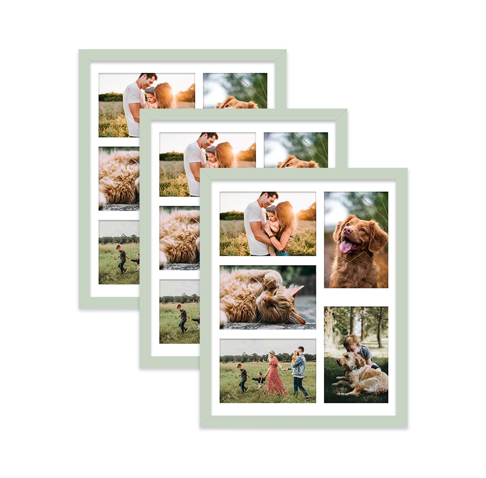 Mint Green Multi Photo Frame - Holds 5 x 6x4 Pictures, Family Collage Picture Frame for Wall Display, 14x11 Frame size, Set of 3