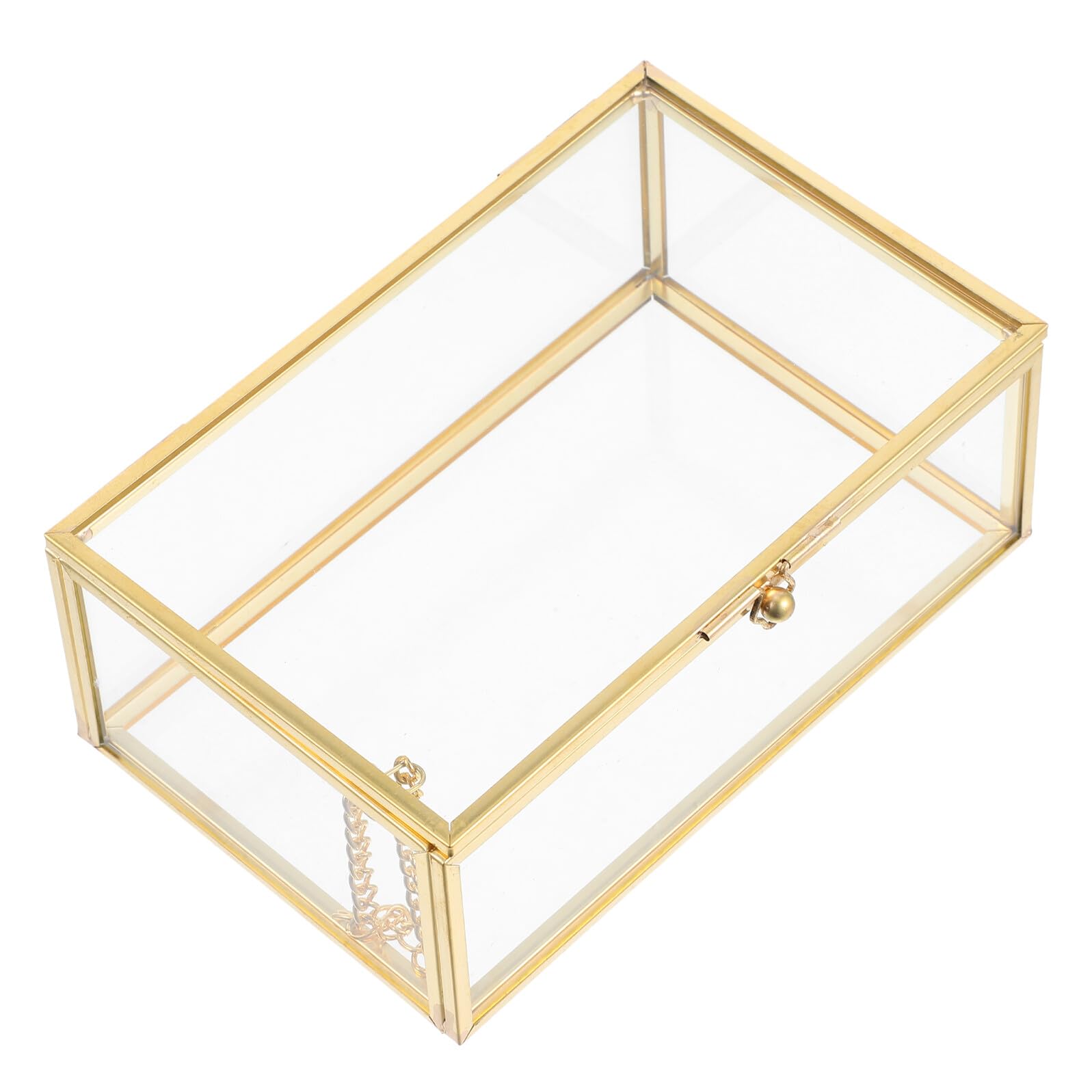Boîte à Bijoux Verre Transparent avec Cadre Doré Boîte à Souvenirs Décorative et Organisateur pour Bijoux, Fragrances et Maquillage Structure Anti-poussière Rangement Élégant pour
