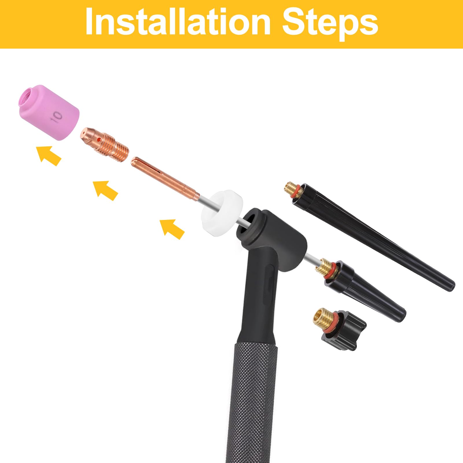 HARFINGTON Kit de 63 antorchas Tig para WP-9, WP-20, WP-25 con antorcha de soldadura TIG, conector de soporte de electrodo de tungsteno, boquilla de cerámica para equipos relacionados con soldadura