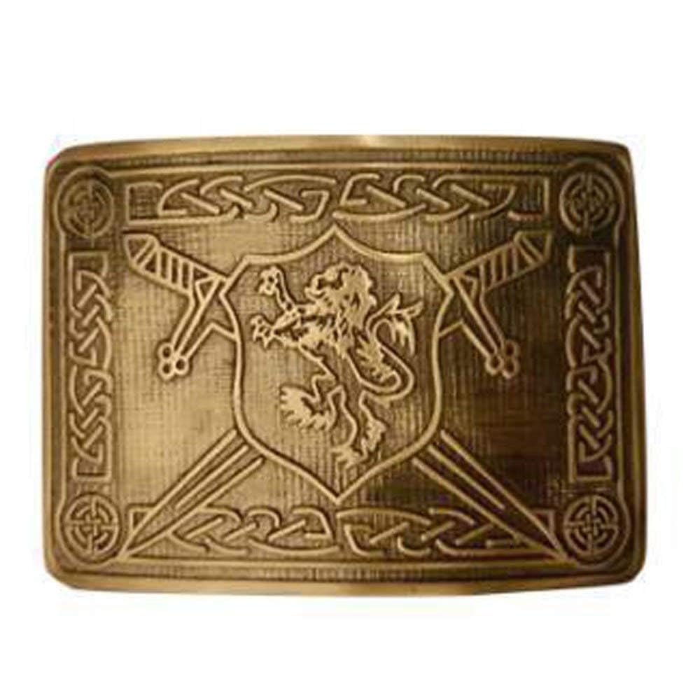 Tartancity Scottish Kilt Belt Buckles - Various Designs in Brass, Chrome, Antique, Black, and Gold Finish - Celtic Buckles Kilts (Antique, 16 Saltire Lion Rampant Brass Belt Buckle)