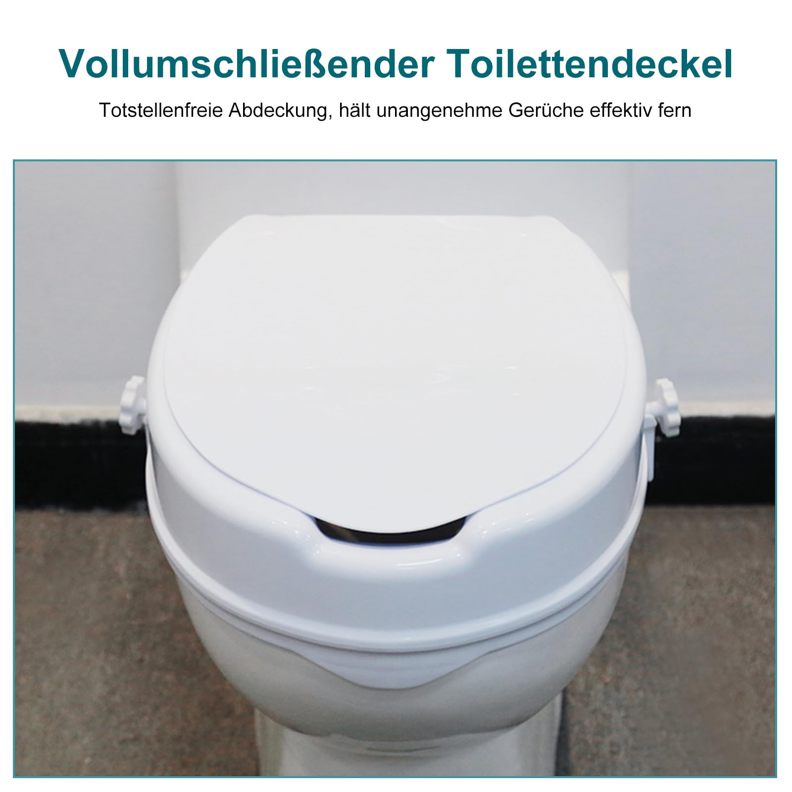 Erhöhter Toilettensitz für Erwachsene, Toilettensitzerhöher Senior WC-Aufsatz 13 cm, mit Deckel, für ältere Menschen und eingeschränkte Mobilität, einfache Montage und Reinigung