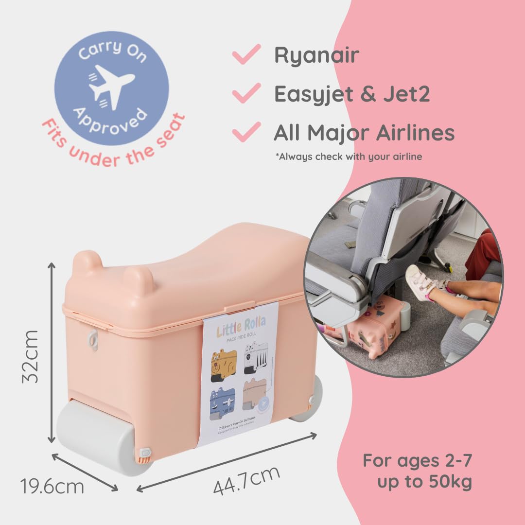 Valigetta per bambini da 2 a 7 anni | 16 L Ride-On con coperchio bloccabile, tracolla e vassoio – valigetta da viaggio per tirare e sedersi, rosa antico, Trolley rigido