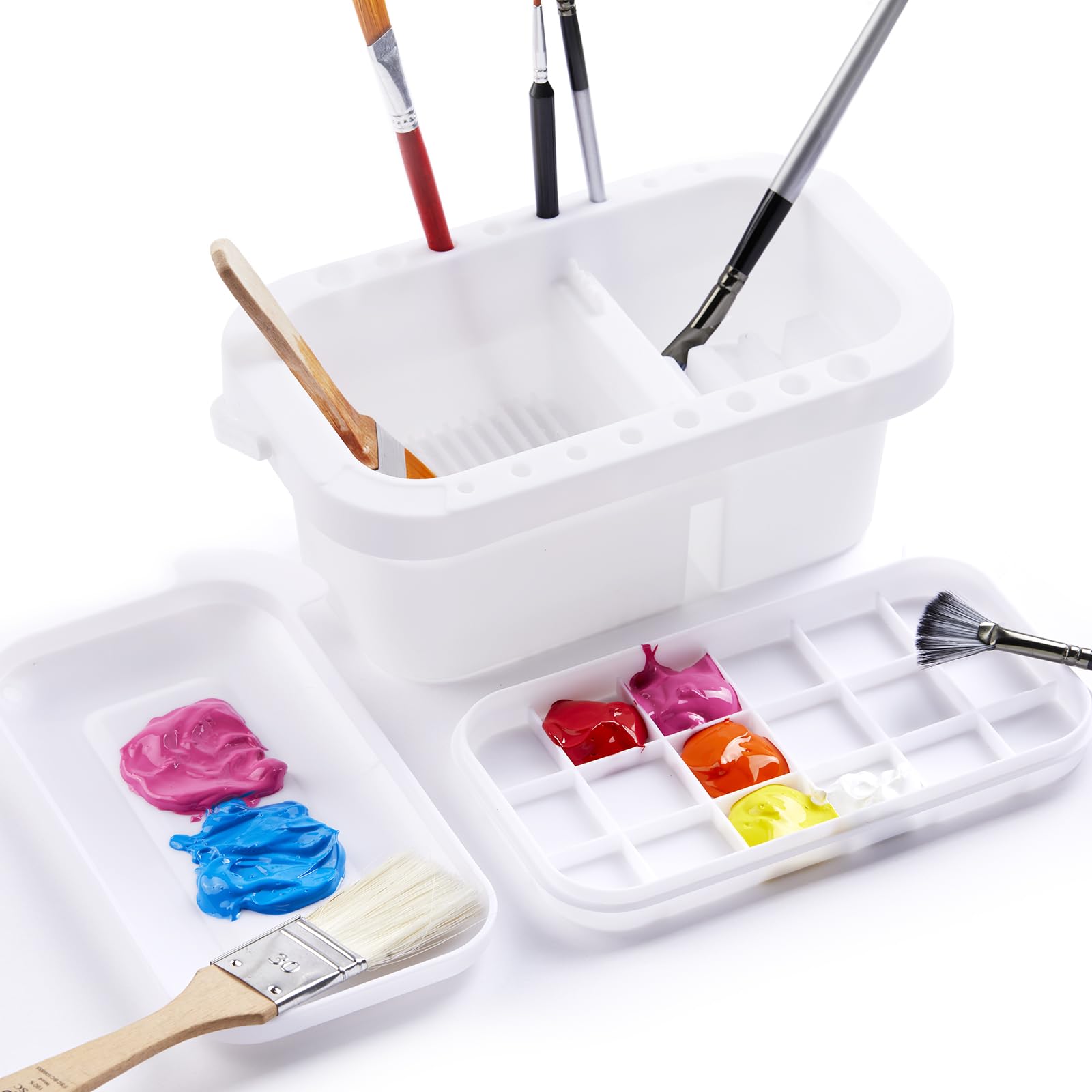 SEVENY Paint Brush Cleaner, Holder and Organizer with Palette, White
