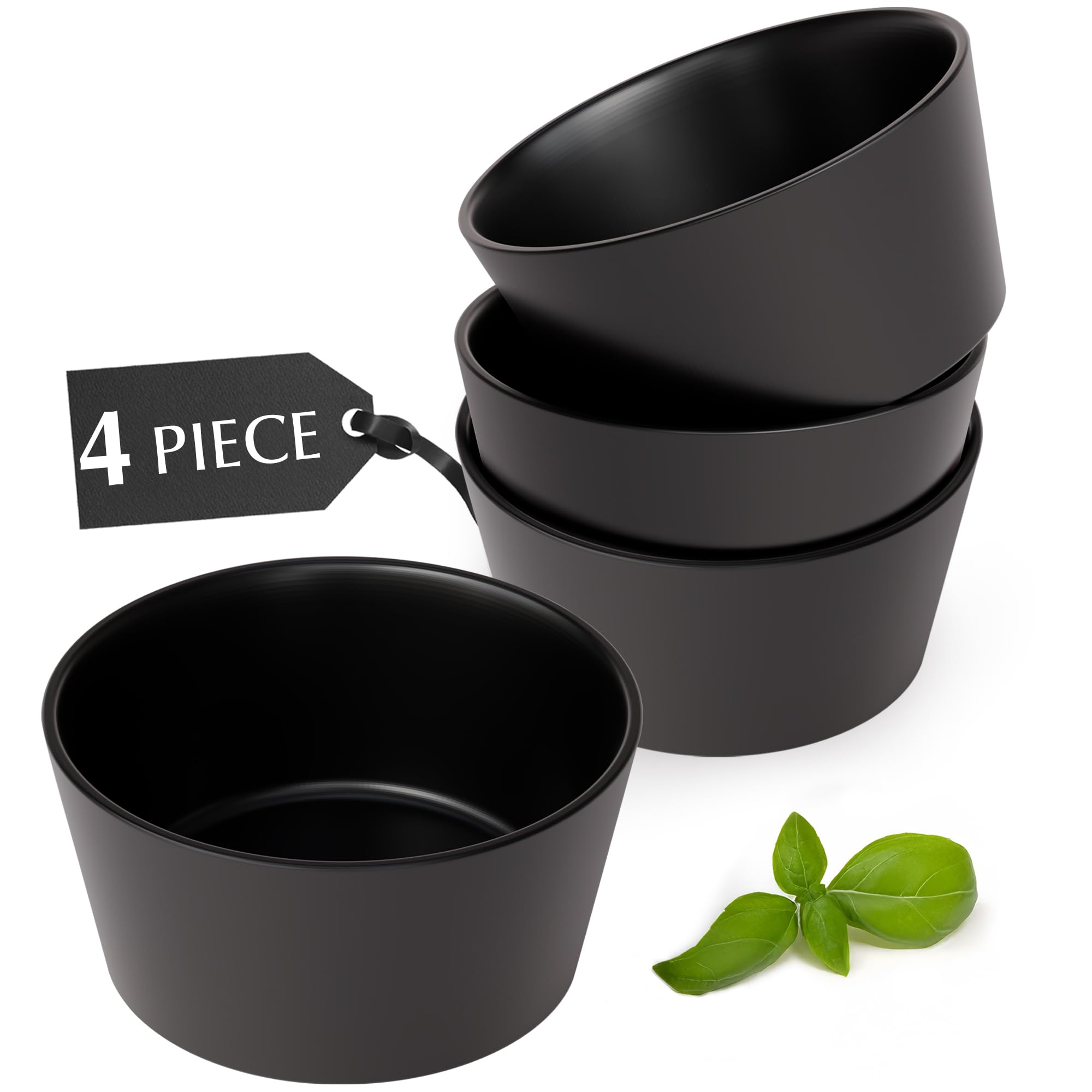 MIAMIO, Ceramic Bowl Set / 25 oz Bowls Set for 4 People, Cereal, Ramen, Soup and Salad Bowl, Dishwasher and Microwave Safe